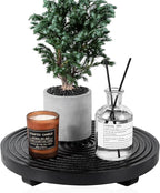 Round Decorative Tray Farmhouse Bathroom Decor Wood Riser Kitchen Countertop Organizer for Perfume, Candle, Plant, 9 inch Black