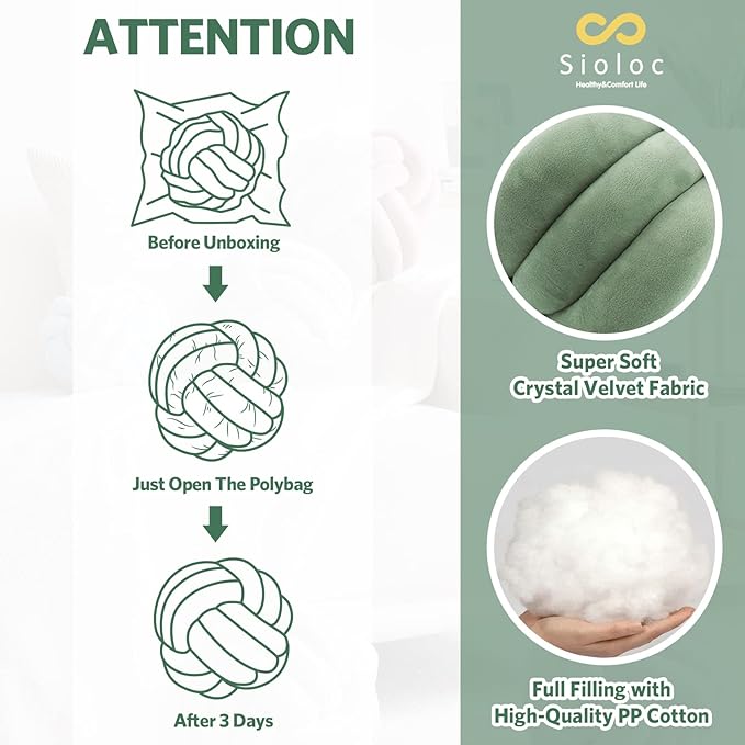 Sioloc Soft Knot Ball Pillows,Round Throw Pillow Cushion Home Decoration Plush Pillow,Throw Knotted Pillow Handmade Round Plush Pillow（7.8inches,Green）