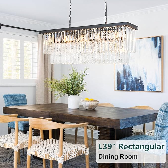 Rectangle Black Dining Room Chandelier Modern Linear Over Table Lighting Fixture 16-Light Chandelier for Kitchen Island, Living Room, Bar