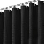 Inhousolu Fabric Shower Curtain Waffle Weave, 230 GSM Heavy Duty, Weighted Hem, 12 Metal Hooks, Water Repellent, Machine Washable, Hotel Spa Luxury Bath Curtain Set, 54 x 78 Inch, Black