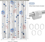 QiyI Watercolor Floral Shower Curtain, 3D Embossed Butterflies Blue Pink Flower Bathroom Curtain, Minimalist White Cloth Bath Curtain, Waterproof Fabric Textured Shower Curtain Set with Hooks, 72x72