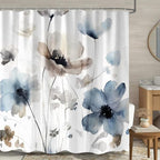 Sanzugh Boho Floral Shower Curtain, Cream Tan Beige Blue Grey White Watercolor Flower Fabric Shower Curtains Set for Bathroom Decoration with Hooks 72 X 72 inch Cute Farmhouse Bath Decor