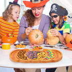 Ciieeo Halloween Pumpkin Charcuterie Board,14.9x11.4 Inches Pumpkin Shaped Serving Platter Sectional Bamboo Pumpkin Dish Plate for Fall Autumn Halloween Party,Thanksgiving Cheese Turkey Board