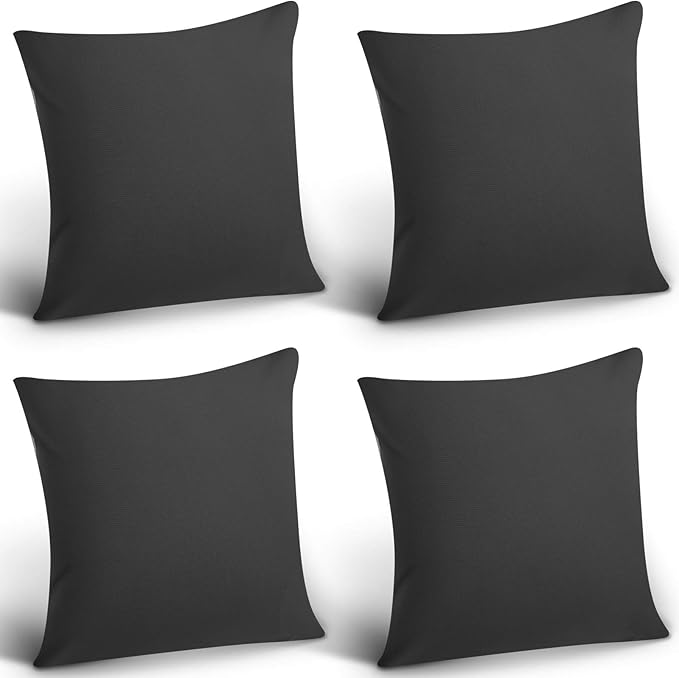 Boao 4 Pack Christmas Decorative Outdoor Waterproof Throw Pillow Covers Square Patio Balcony Garden Waterproof Cushion Case PU Coating Pillow Shell for Couch Bed Patio Sofa, 18 x 18 Inch(Black)