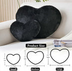 Black Heart Pillows, Cute Heart Decorative Pillow, Heart Shaped Throw Pillows for Bed, Faux Rabbit Fur Plush Hoom Decor Pillow Cushion for Chair Sofa Living Room (Mini 12.9" x 9.8")