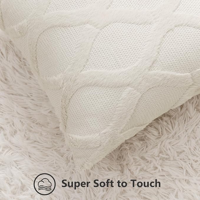 decorUhome Throw Pillow Covers 24x24 Inch Set of 2, Soft Plush Faux Fur Wool Beige Couch Pillow Covers, Decorative Neutral Pillow Cases for Bed Sofa Living Room Home Decor