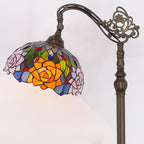 Tiffany Floor Lamp Stained Glass Orange Red Rose Flower Style Arched Reading Light Gooseneck Adjustable Corner Standing Lamp 12X16X66 Inch for Bedroom Living Room Home Office