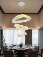 Modern Led Chandelier Adjustable 3 Rings Crystal Chandelier for Living Room Foyer Stairwell Lighting High Ceiling Light Dimmable 2700K-6000K