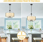 18'' Black Drum Chandelier for Dining Room Light Fixture 5-Light Modern Farmhouse Chandelier with Beige Linen Fabric Lampshade Large Drum Pendant Light Fixture for Kitchen Living Room Bedroom