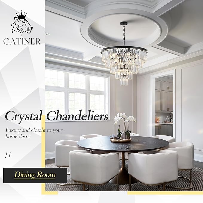 Large Black Crystal Chandeliers 30” Modern Chandelier for High Ceiling Foyer 5 Tiers 16 Lights Contemporary K9 Ceiling Pendant Light Fixture for Staircase Dining Room Bedroom