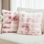 FUTEI Pink White Decorative Throw Pillow Covers 24x24 Inch Set of 2,Soft Fuzzy Faux Rabbit Fur European Cushion Covers with Raised Texture,Neutral Boho Home Decor for Couch Bed Living Room