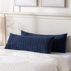 Fancy Homi Navy Blue Long Body Lumbar Decorative Throw Pillow Covers 20x54 Inch for Bed Couch Bedroom Bench, Soft Corduroy Rectangle Solid Pillow Case, Rustic Farmhouse Boho Room Decor