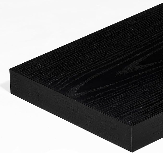 16 Inch Floating Shelves, 9.3" Deep Floating Shelf Wall Mounted, 16" Wall Shelves, Rustic Deep Bookshelf, Large Display Shelves & Storage Shelves for Bedroom, Living Room, Black, Set of 2