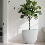 WORTH Garden Round Large Planter Pot Set of 2-17.5" Dia x 15.5" H - Durable Plastic White Plant Tree Pots with Vertical Stripe Textured Finish, Drainage Hole for Indoor, Outdoor, Front Porch, Patio