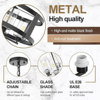 4-Light Farmhouse Chandelier, 20" Black Light Fixture with Glass Shade Modern Drum Lighting Fixtures Ceiling Pendant Lamp for Dining Room Kitchen Island Entrance Foyer Living Room Bedroom