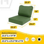 AAAAAcessories Outdoor Deep Seat Cushions, Waterproof, Fade-Resistant Patio Furniture Replacement Cushions, 23.5" x 25.5" x 5" + 23.5" x 19", Set of 2, Dark Moss Green