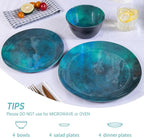 Melamine Dinnerware Sets for 4, 12pcs Plates and Bowls Sets for Daily Use, Dishwasher Safe, BPA-free, Teal Green