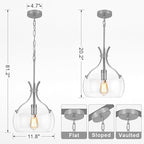 Glass Pendant Lights Kitchen Island, 11.8" Brushed Nickel Industrial Pendant Lighting, Modern Hanging Light Fixture with Glass Shade for Dining Room Kitchen Sink Hallway Entryway