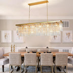 Gold Rectangular Crystal Chandelier Modern Rectangle Chandelier 21 Lights Oval Contemporary Ceiling Light Fixture for Dining Room Kitchen Island Living Room L55 Inch
