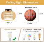 MAYNA 1-Light Boho Flush Mount Ceiling Light, Rattan Chandelier Light Fixture with LED Bulb, Hand-Woven Farmhouse Ceiling Light, Mini Wicker Light Fixture for Bedroom Hallway Entryway