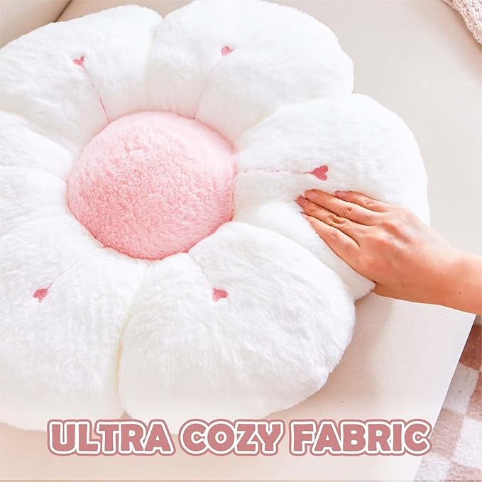 Flower Pillow, Cute Flower Shaped Decorative Pillow, Soft Rabbit Fur Daisy Pillow Home Decor Floor Seating Cushion for Bedroom Living Room (Hot Pink 19.6 Inch)