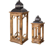 Large Farmhouse Decorative Wooden Lantern Set of 2, Rustic Brown Floor Lanterns, Indoor/Outdoor Hurricane Lanterns for Home Decor (No Glass)