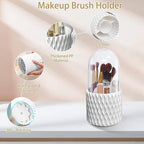 Makeup Brush Holder, 360° Rotating Makeup Brush Organizer with 5 Slots, Clear Dustproof Makeup Brush Holder with Lid, Make Up Organizers for Vanity Bathroom Countertop