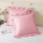 KKJIAF Ruffle Pillow Cases 18x18 Inches, Light Pink Square Ruffled Pillow Covers Set of 2, Microfiber Wrinkle Resistant Pillow Shams with Envelope Closure for Sofa Bed Living Room