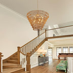 39.4" Large Hand-Woven Rattan Chandelier Vintage Farmhouse 15-Lights Boho Bamboo Chandelier Light Fixture Retro Drum Wicker Rattan Golden Chandeliers for Dining Room, Kitchen, Living Room, E12