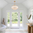 19.7" Gold Drum Chandelier with White Linen Lampshade 4-Light Modern Farmhouse Chandelier Light Fixture for Living Room, Dining Room, Kitchen Island, Foyer, Entryway, Bedroom