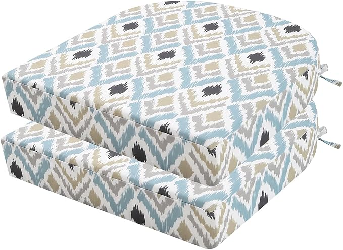 idee-home Outdoor Chair Cushions Set of 2, Thick 19" x 19" x 3" Outdoor Seat Cushions Patio Furniture Waterproof with Ties, Dining Pads
