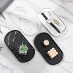 Luxspire Resin Vanity Tray, Toilet Tank Oval Storage Tray, Soap Tray Bathtub Tray Bathroom Countertop Organization for Towel Plant Bathtub Accessories Ring Holder Jewelry Organizer, M, Matte Black