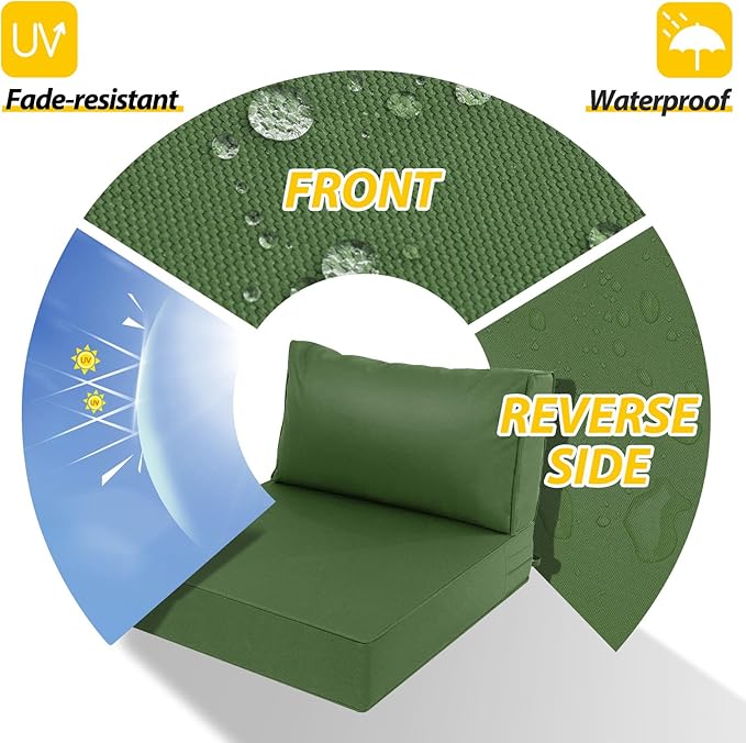 AAAAAcessories Outdoor Deep Seat Cushions, Waterproof, Fade-Resistant Patio Furniture Replacement Cushions, 25.5" x 25.5" x 5" + 25.5" x 13.5", Dark Moss Green