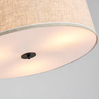 Shrine Lighting Drum Chandeliers, Farmhouse Style, Perfect Drum Pendant Light for Dining Room, D21'' x H8'', Adjustable Chains 59'', E26*3 Sockets, Beige Linen Fabric Lampshade & Black Rod