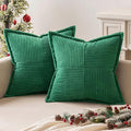 MIULEE Christmas Decorative Throw Pillow Covers for Couch Bed Livingroom 18x18 Inch Set of 2 Emerald Green Boho Accent Throw Pllows Broadside Striped Patchwork Soft Corduroy Pillowcases