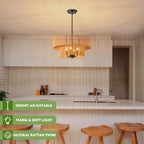Rattan Pendant Light Boho Wicker Chandelier Kitchen Island Lighting 2-Tier Drum Basket Hanging Light Woven Shade Dinning Room Light Fixture Living Room Bedroom Entrance Farmhouse Chandeliers