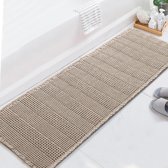 H.VERSAILTEX Upgraded Waffle Runner Rug Super Absorbent Bathroom Mats Non Slip Bath Rugs for Bathroom Floor Machine Washable Dry Fast Bathroom Rugs for Beside Tub, 24" x 72", Irish Cream
