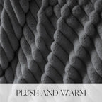 MOSAYT Throw Blanket for Couch or Bed, Super Soft Faux Rabbit Fur, Elegant Ruched Design, Grey Cozy Blanket (60x80 Inch)