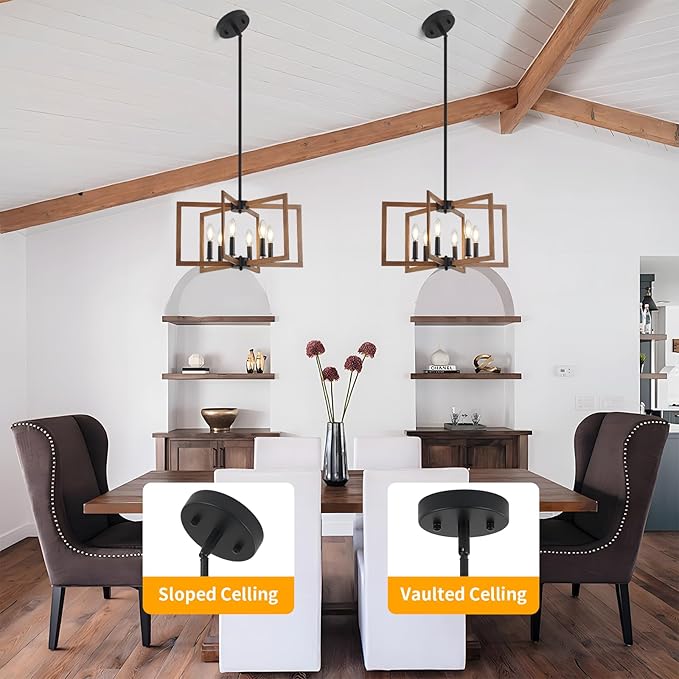 Farmhouse Dining Room Light Fixture, 6-Light Chandelier Modern Metal Industrial Chandelier Lighting for Farmhouse Kitchen Entryway Living Room (E12 Bulbs Not Included)