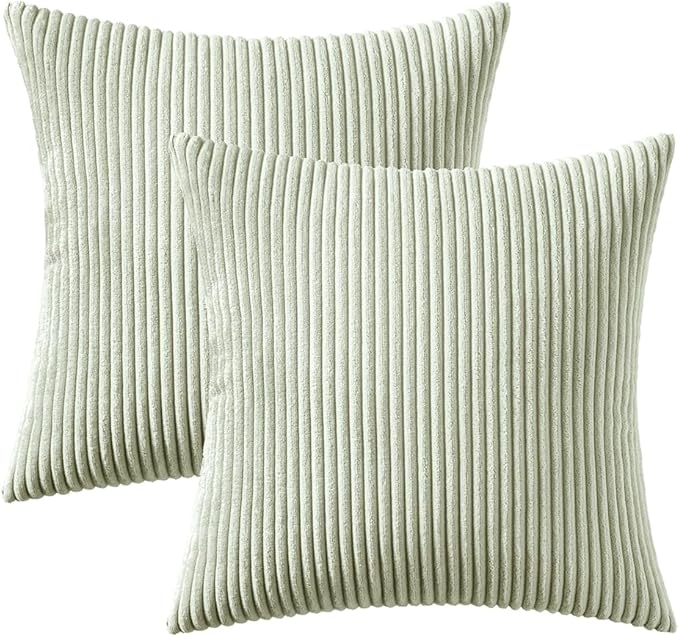 MIULEE Pack of 2 Pillow Covers Soft Soild Decorative Square Throw Pillow Covers Set Cushion Cases Pillowcases for Sofa Bedroom Car 20 x 20 Inch 50 x 50 Cm Light Green