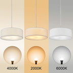 SomSom Modern Fabric Pendant Light, 15" Classic 3-Light Drum Ceiling Chandelier, White Drum Shade, Round Frosted Acrylic Diffuser, Lamps for Living Room