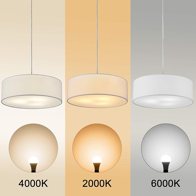 SomSom Modern Fabric Pendant Light, 15" Classic 3-Light Drum Ceiling Chandelier, White Drum Shade, Round Frosted Acrylic Diffuser, Lamps for Living Room