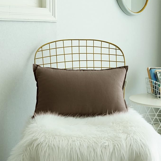 Jeanerlor Natural Cotton Linen Green Decorative 12"x20" Throw Pillow Case Cushion Cover with Twin Needles Stitch on Edge for Lumbar, (30 x 50cm), 2 Pcs, Khaki