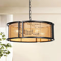 17.7" Farmhouse Rattan Chandelier, 4-Light Large Bohemian Pendant Hanging Light Fixture, Hand Woven Boho Chandelier for Dining Room, Living Room, Kitchen Island, Bedroom, Hallway, Foyer