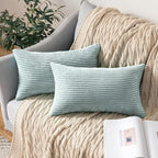 MIULEE Pack of 2 Corduroy Pillow Covers 12 x 20 Inch Lumbar Throw Pillow Covers Mint Pillowcases for Sofa Bedroom Couch