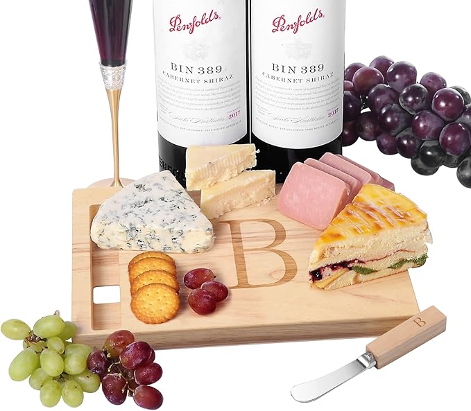 Miicol Wood Charcuterie Board, Monogram Cheese Board 10 Inch, Personalized Initial Cutting Board with Spreader, Unique Housewarming Gift, Ideal for Kitchen, Home, Letter B