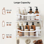 Orimade Shower Caddy Basket Shelf Storage Rack, No Drilling Wall Mounted Adhesive Rust Proof Stainless Steel Shower Organizer with 5 Hooks for Bathroom, White 2 Pack