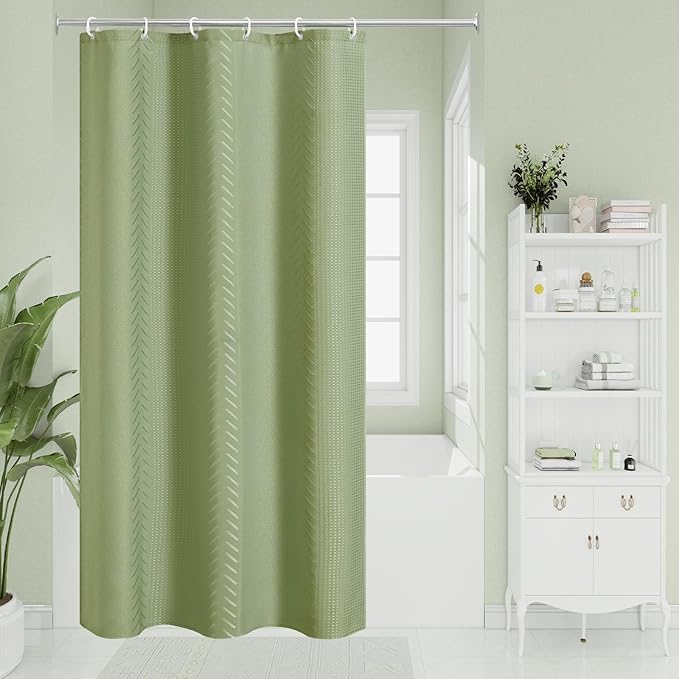 3D Embossed Pattern Shower Curtain, Simple and Chic Pattern Vintage Curtain for Bathroom, Waterproof Fabric Shower Curtains with Hooks, 36 W x 72 H, Sage