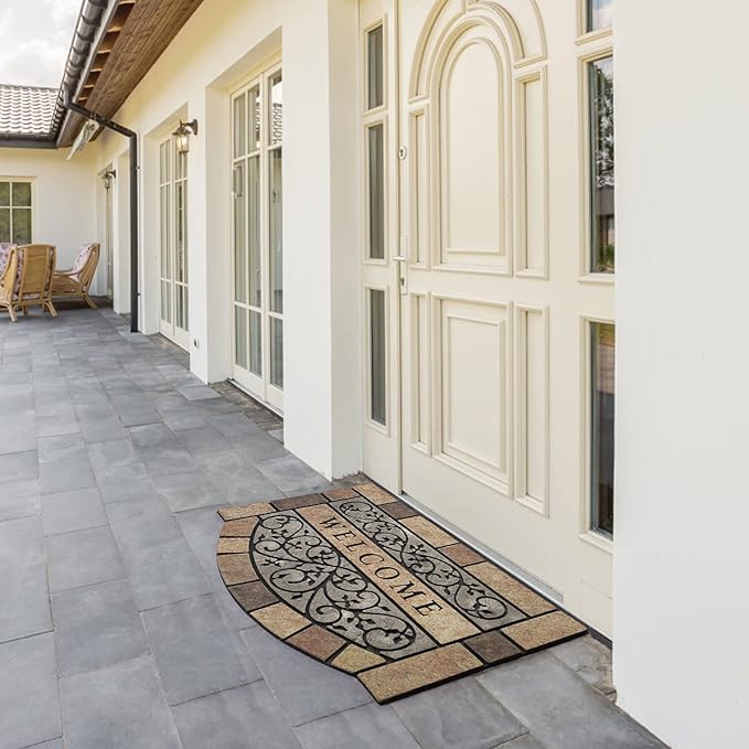 New Large 36"x24" Heavy Duty Welcome Mat Outdoor with Non-Slip Rubber Backing - Durable Outdoor Door Mat for Front Door Entrance, Garage, Patio & High Traffic Areas - Stone Scroll Design