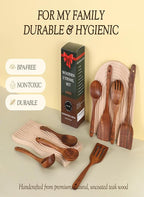 100% Natural Teak Wood Wooden Utensil Set – 8 Pcs Durable Kitchen Spoons for Cooking – Non-Stick & Heat Resistant, Eco-Friendly & Comfortable Grip